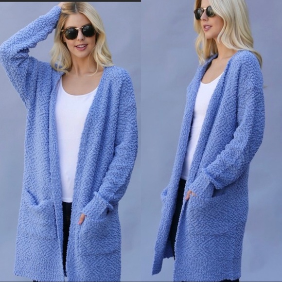 Boujee Boutique Sweaters - Chambray Blue Thick Popcorn Cardigan
